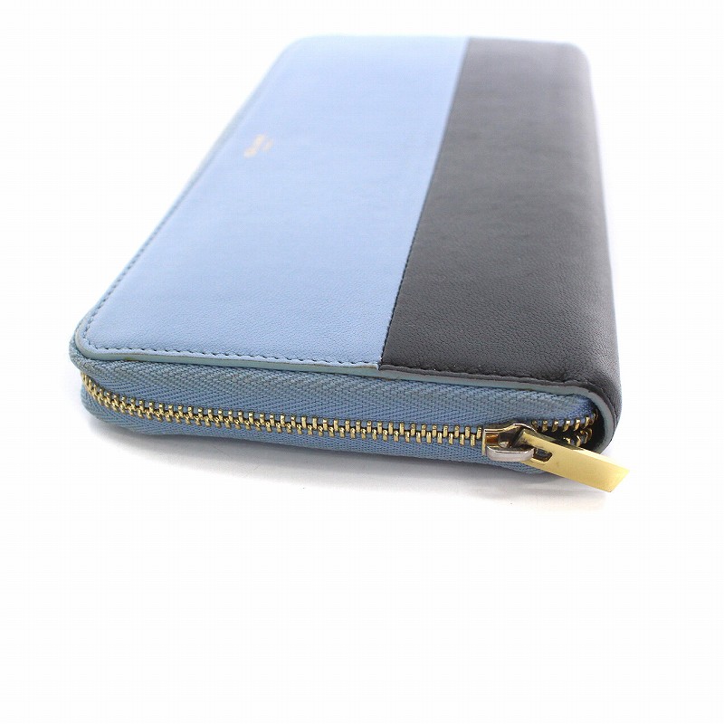 セリーヌ CELINE 長財布 ラウンドファスナー バイカラー レザー 水色  