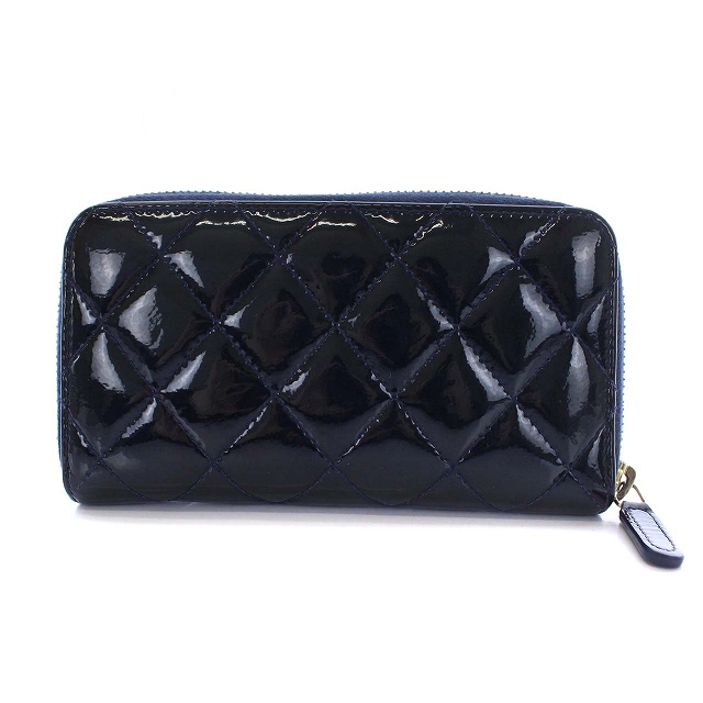 シャネル CHANEL ココマーク マトラッセ エナメル 長財布 ラウンド  