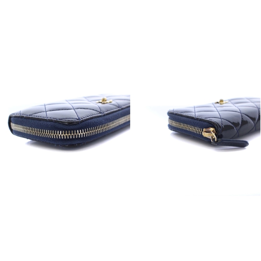 シャネル CHANEL ココマーク マトラッセ エナメル 長財布 ラウンド 
