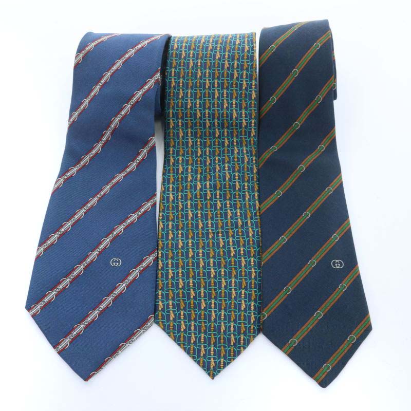 グッチ GUCCI 総柄 ネクタイ 3本セット まとめ売り 紺 ネイビー 緑 