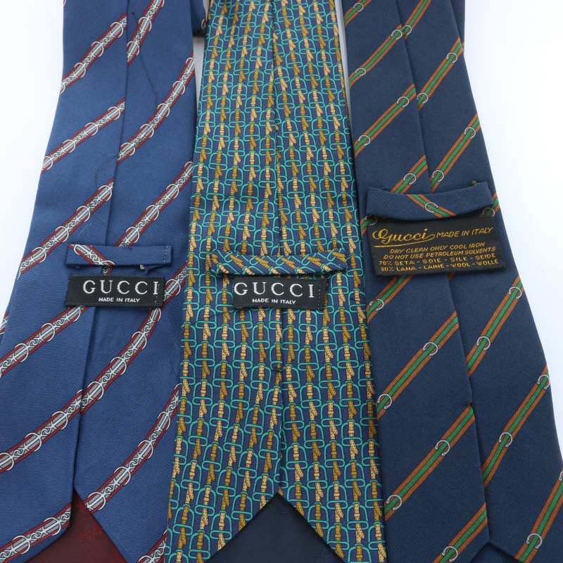 グッチ GUCCI 総柄 ネクタイ 3本セット まとめ売り 紺 ネイビー 緑  