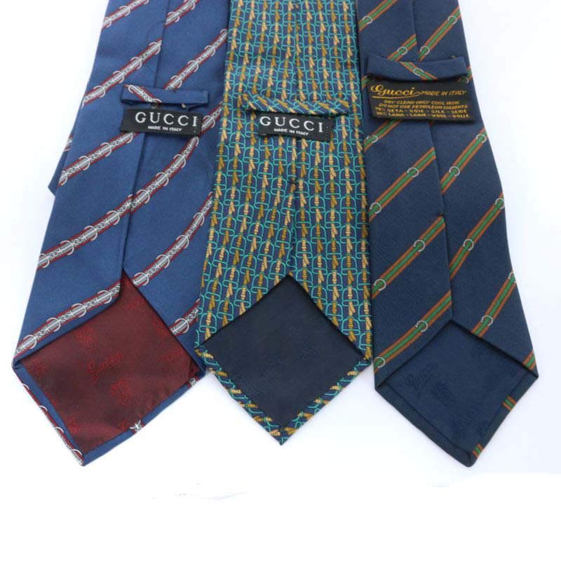 グッチ GUCCI 総柄 ネクタイ 3本セット まとめ売り 紺 ネイビー 緑  