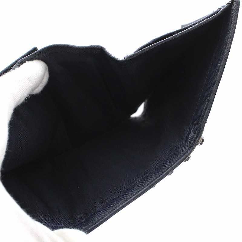 プラダ PRADA 財布 三つ折り ラインストーン スタッズ レザー 紺