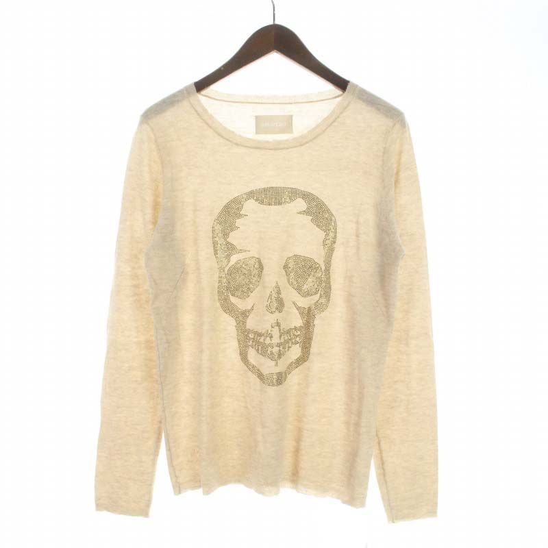 ザディグ エ ヴォルテール Zadig Voltaire ニット カットソー 長袖 ダメージ加工 スカル スタッズ カシミヤ M ベージュ St メンズ 081 ベクトルパーク