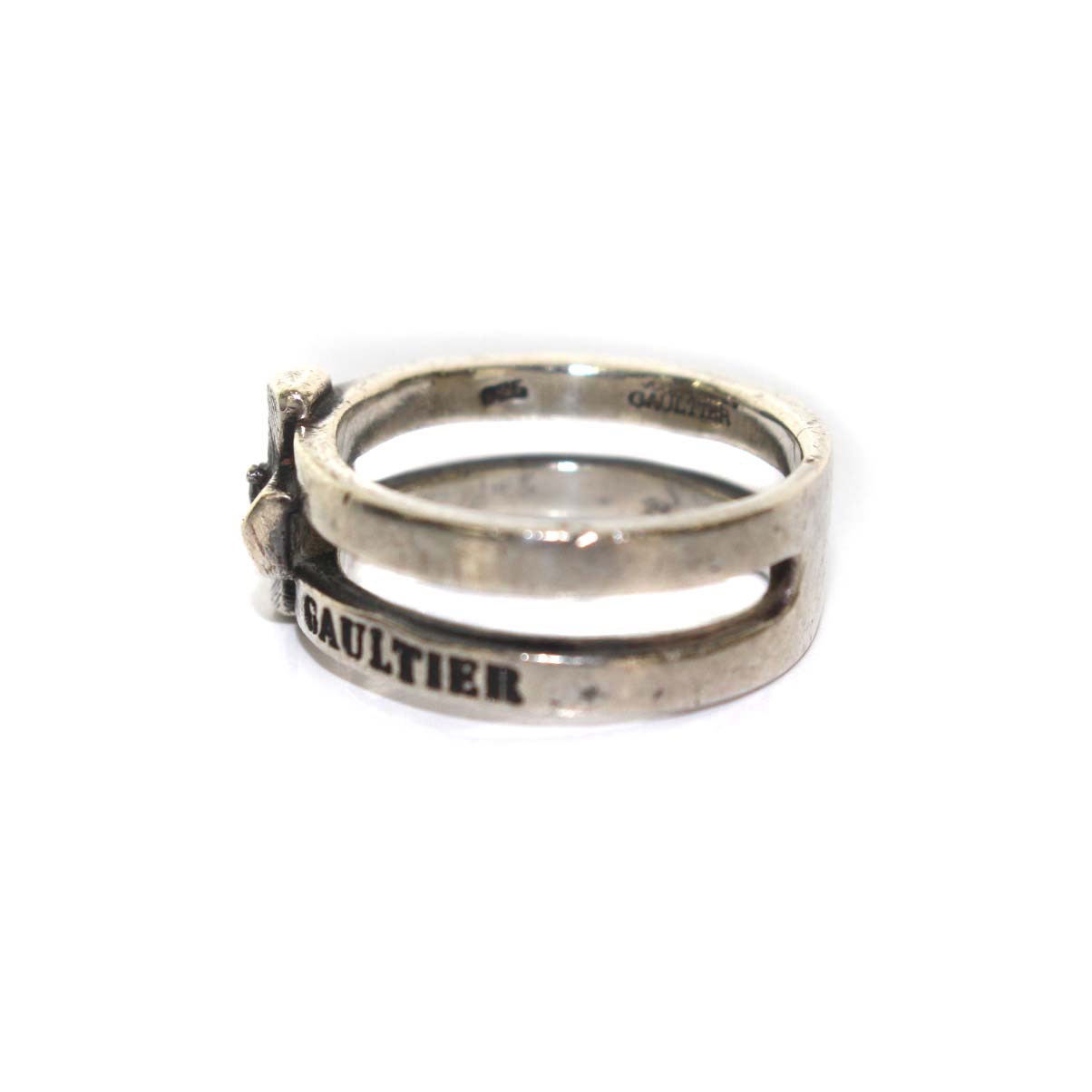 ジャンポールゴルチエ Jean Paul GAULTIER クロスリング 指輪 ストーン 7号 925 シルバー ●D /☆K メンズ