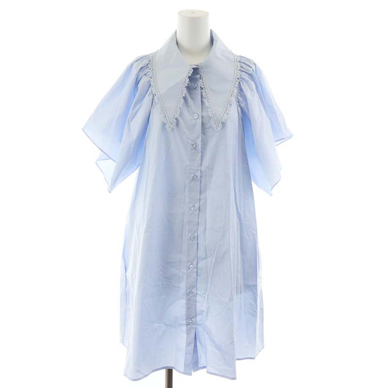 ザラ Zara ブルービッグカラーシャツミニワンピース シャツワンピ 半袖 M 水色 ライトブルー 8741 1 403 レディース 081 ベクトルパーク