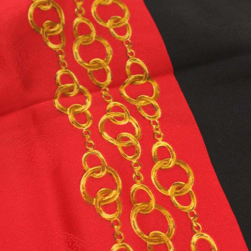 シャネル スカーフ スクエア シルク チェーン柄 ココマーク 黒