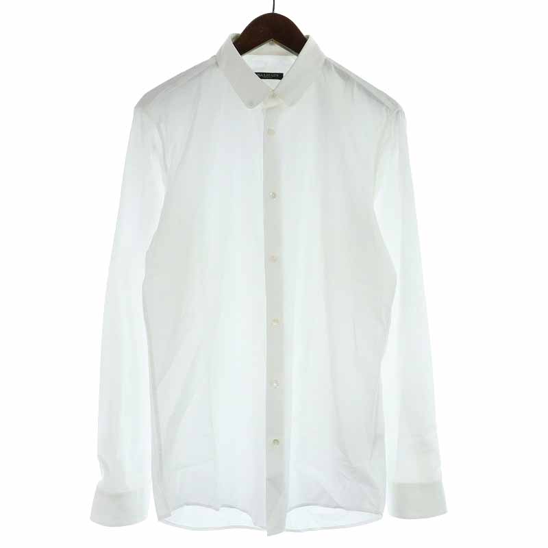 バルマン Balmain ワイシャツ ドレスシャツ コットン ラウンドカラー 丸襟 長袖 15 3 4 40 M 白 ホワイト Yi2 メンズ 081 ベクトルパーク