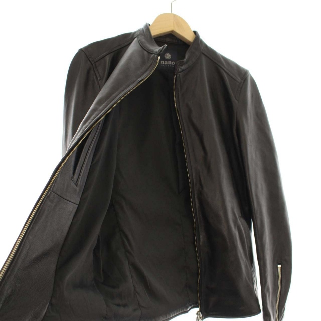 ナノユニバース Nano Universe ラムレザーシングルライダース 革ジャン レザージャケット アウター S 黒 ブラック Dk レディース 081 ベクトルパーク