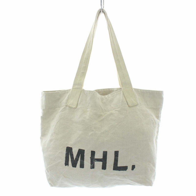 マーガレットハウエル Mhl トートバッグ キャンバス ロゴプリント ベージュ 黒 ブラック Yt メンズ レディース 081 ベクトルパーク