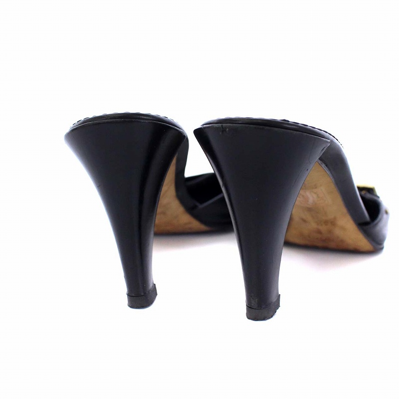 GUCCI ブラック ポインテッドトゥ ミュール Gucci Black Leather Croc-Embossed Demi Heels ○ Labellov