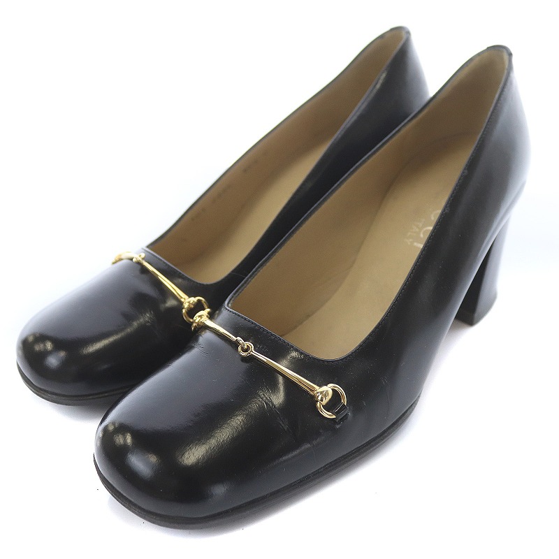 グッチ GUCCI パンプス チャンキーヒール スクエア ホースビット  