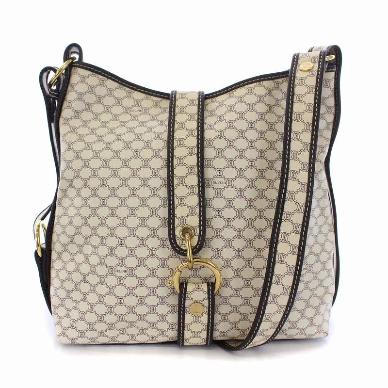 セリーヌ CELINE マカダム柄 ショルダーバッグ 白 茶 オフホワイト 