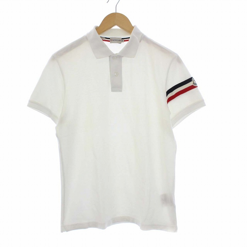 モンクレール ポロシャツ ホワイト ロゴ トリコロール Mサイズ 美品