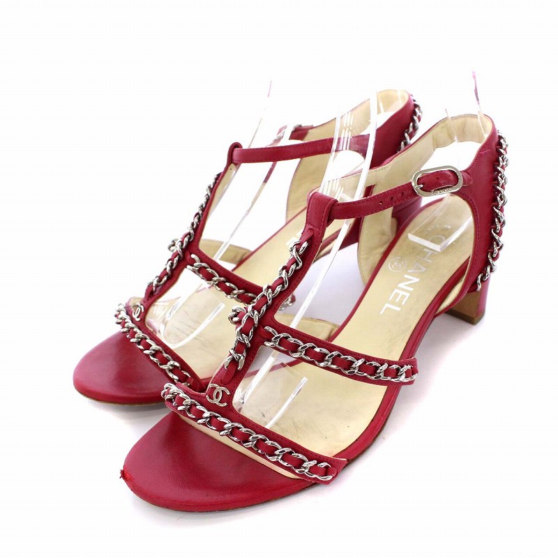 シャネル CHANEL チェーン サンダル チャンキーヒール アンクル  