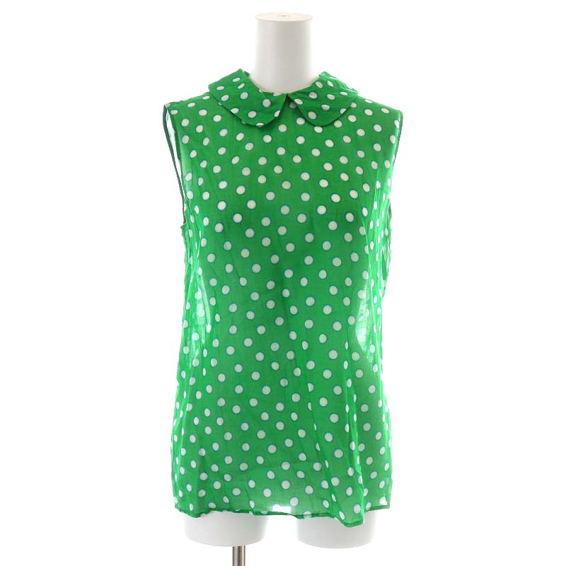 ミュウミュウ miumiu シャツ ブラウス ノースリーブ ドット柄 総柄 緑  