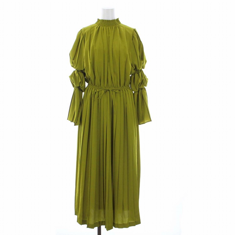 アメリヴィンテージ Ameri VINTAGE 20SS UNDRESSED 2WAY PLEATS DRESS 長袖 ロングワンピース プリーツ パフスリーブ S 緑 グリーン /KH レディース