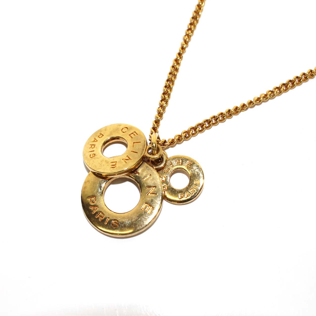 セリーヌ CELINE ヴィンテージ サークルロゴ 3連 ネックレス ペンダント ゴールド /☆K ■OH レディース