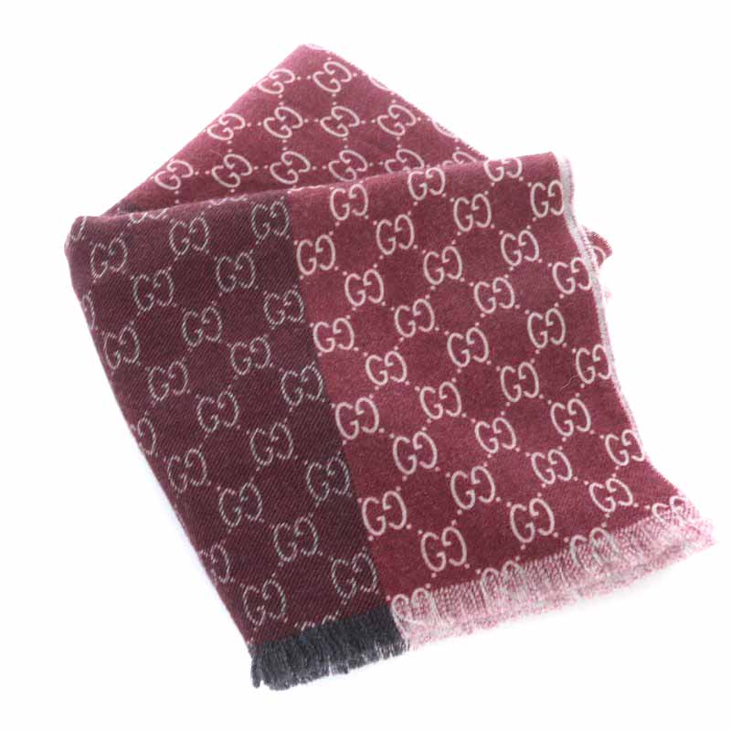 グッチ マフラー ストール フリンジ ウール GG柄 45×180cm ボルドー グッチ GUCCI マフラー ストール フリンジ ウール GG柄 45×180cm