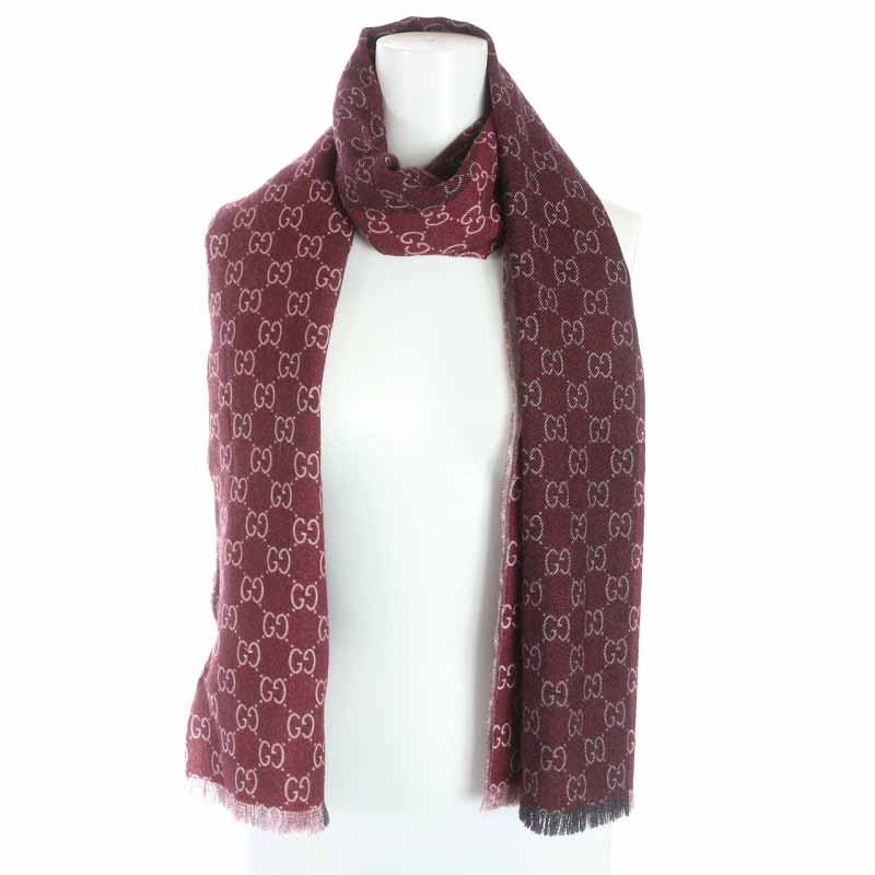 グッチ マフラー ストール フリンジ ウール GG柄 45×180cm ボルドー グッチ GUCCI マフラー ストール フリンジ ウール GG柄 45×180cm