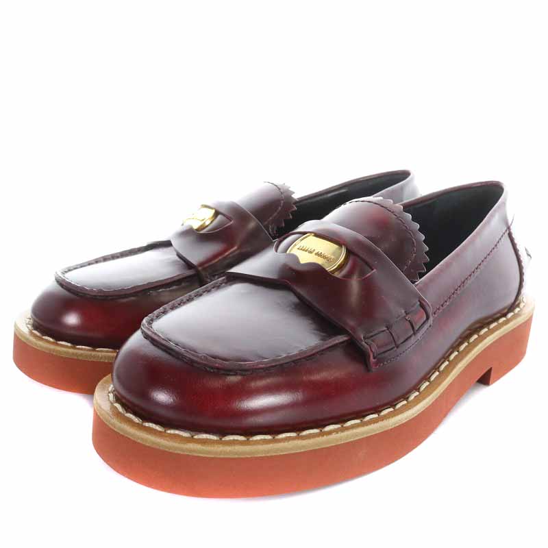 ミュウミュウ miumiu コインローファー レザー ローヒール 厚底 35.5 