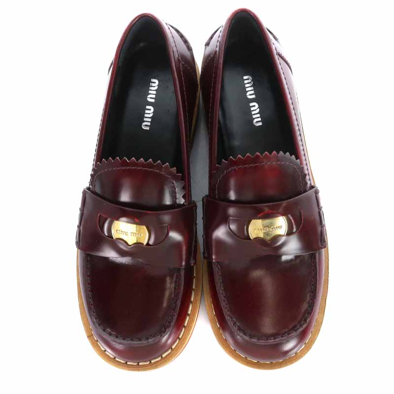 ミュウミュウ miumiu コインローファー レザー ローヒール 厚底