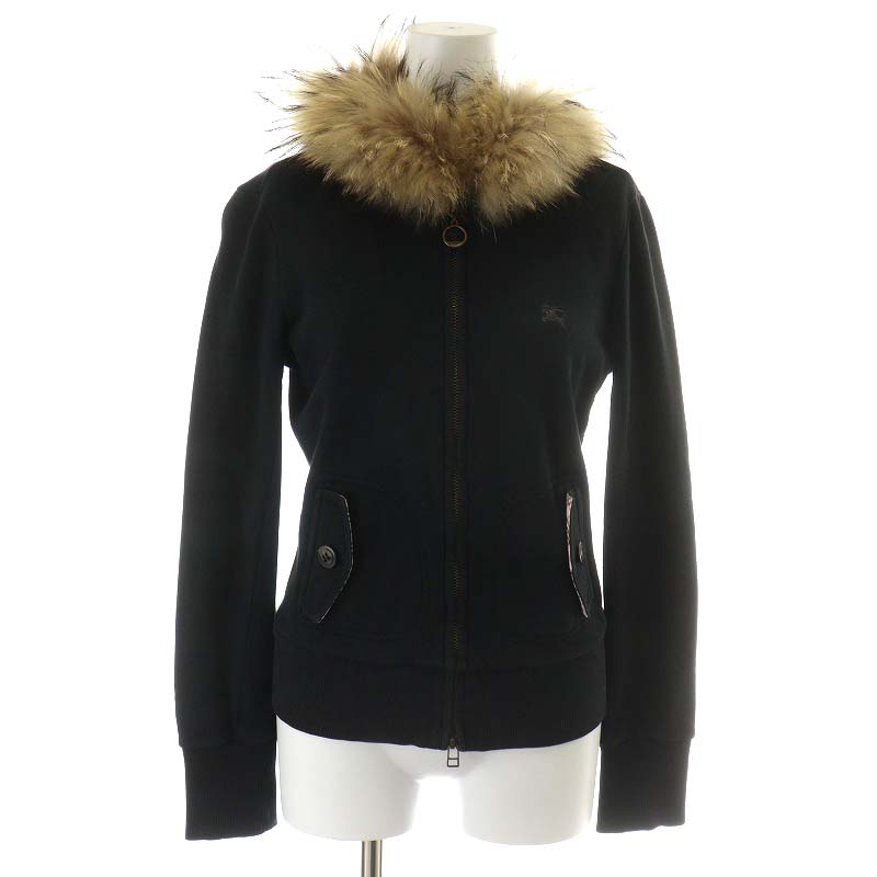 バーバリーブルーレーベル 黒 ダッフル パーカー 綿 スウェット ノバ