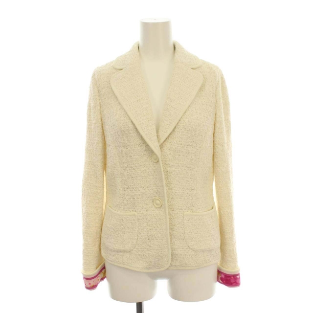 レオナール LEONARD FASHION テーラードジャケット シングル 2B ツイード ニット ノーベント 春夏 36 S 白 ホワイト /DK レディース 【2022 レオナール レディース ジャケット オフホワイト レーヨン 綿 テーラードジャケット