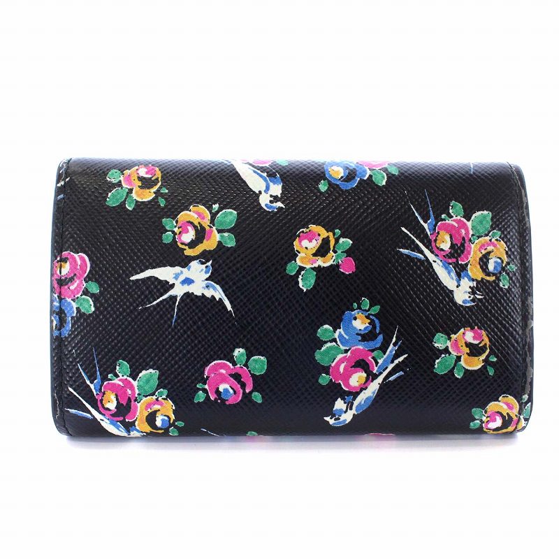 プラダ PRADA 花柄 キーケース 4連 キーリング付き サフィアーノレザー 