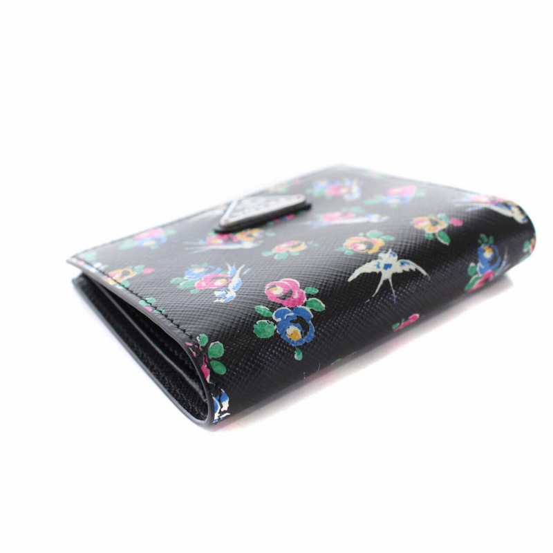 プラダ PRADA 財布 二つ折り 小銭入れ サフィアーノレザー 花柄 ツバメ 
