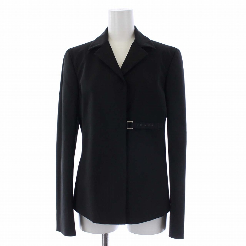 プラダ PRADA テーラードジャケット 比翼ボタン ロゴ 40 M 黒 ブラック