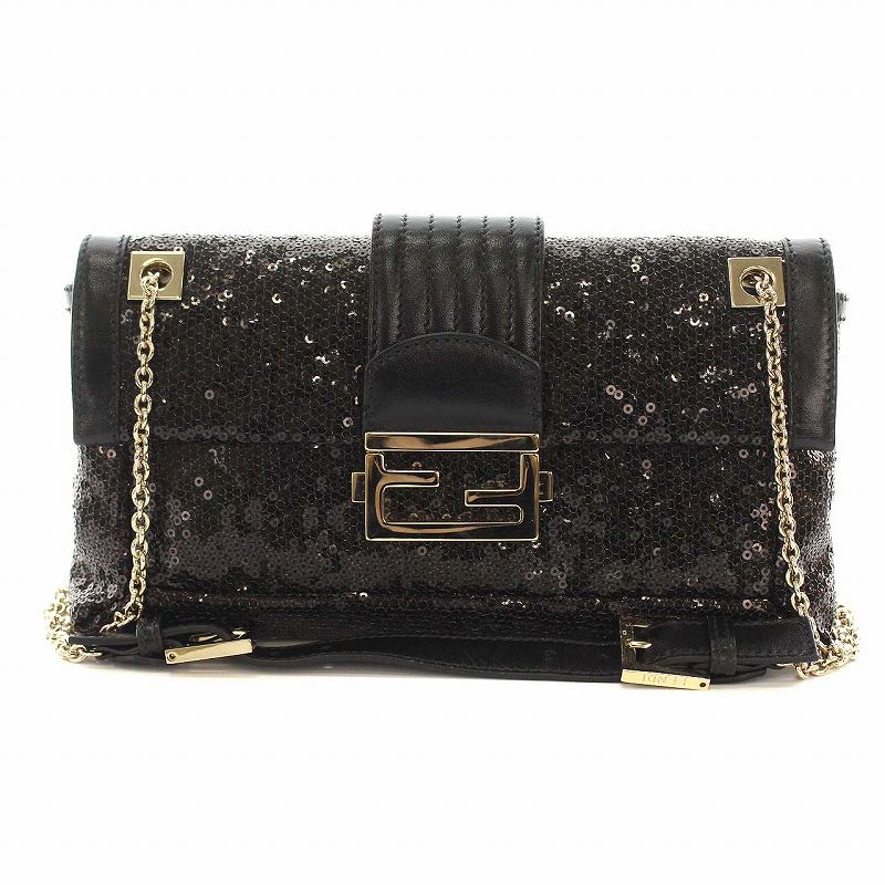 フェンディ FENDI BAGUETTE マンマバケット スパンコール チェーン 