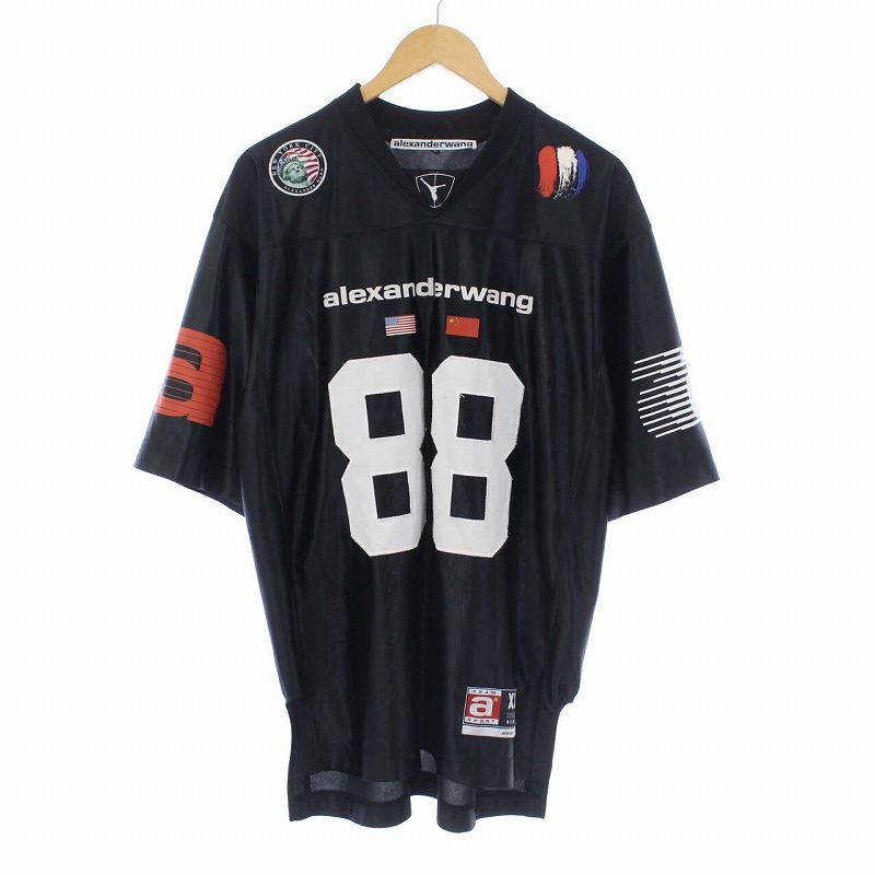 アレキサンダーワン Alexander Wang フットボールシャツ ゲームシャツ 半袖 ワッペン プリント S 黒 ブラック Kh メンズ 081 ベクトルパーク アレキサンダーワン Alexander Wang フットボールシャツ ゲームシャツ 半袖 ワッペン プリント S 黒 ブラック Kh メンズ 081 ベクトルパーク