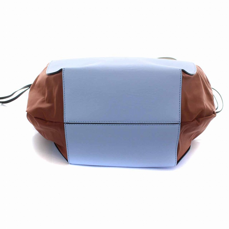 マルニ MARNI 19AW ガセット GUSSET レザー&シェルトートバッグ 水色 ライトブルー 茶 ブラウン SHMP0023Q0 /YM レディース