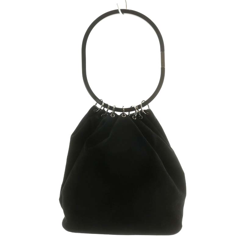 グッチ GUCCI ハンドバッグ リングハンドル スエード シルバー金具 黒 