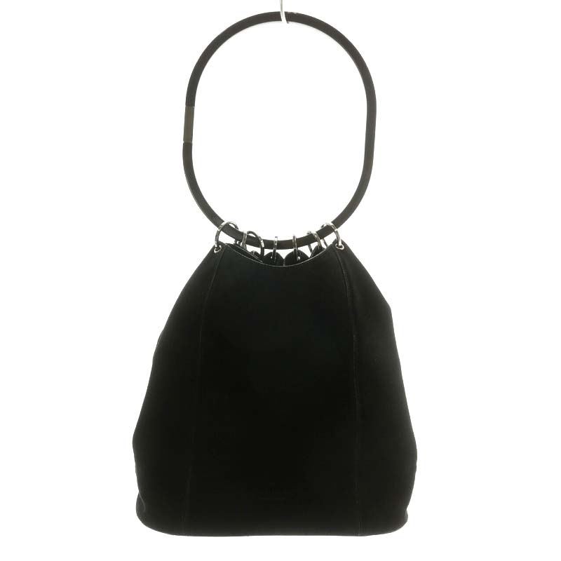 グッチ GUCCI ハンドバッグ リングハンドル スエード シルバー金具 黒