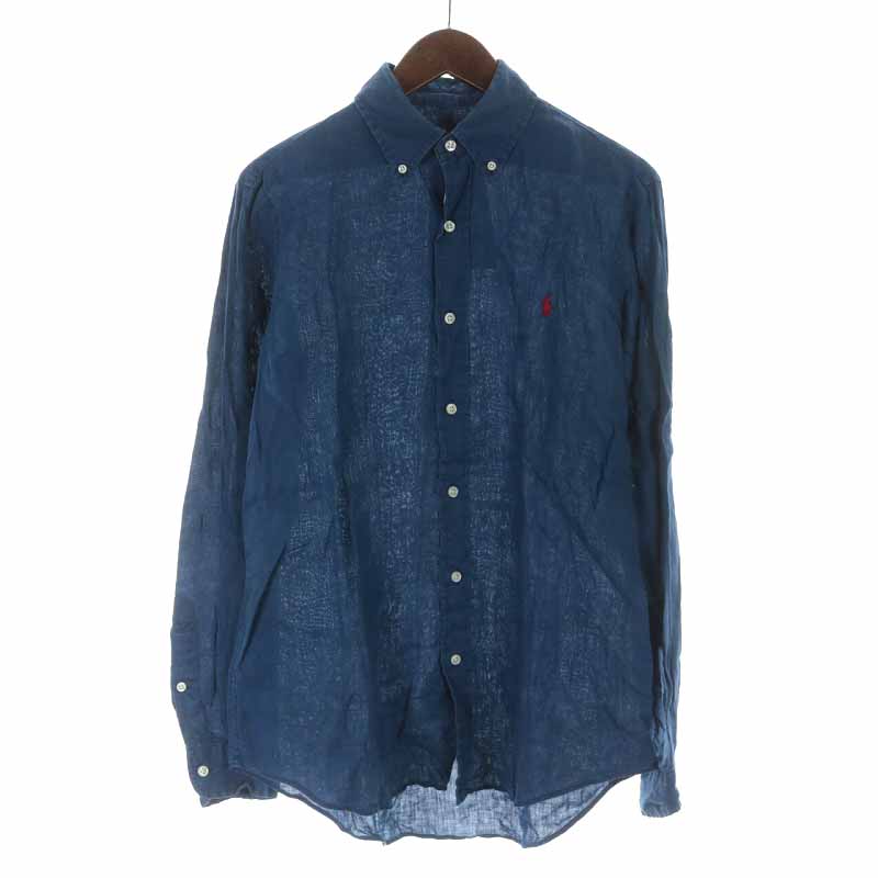 ラルフローレン ボタンダウンシャツ リネン 麻 ロゴ刺繍 長袖 SP 紺