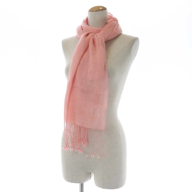 フルラ FURLA ストール マフラー フリンジ ロゴ 麻混 リネン混