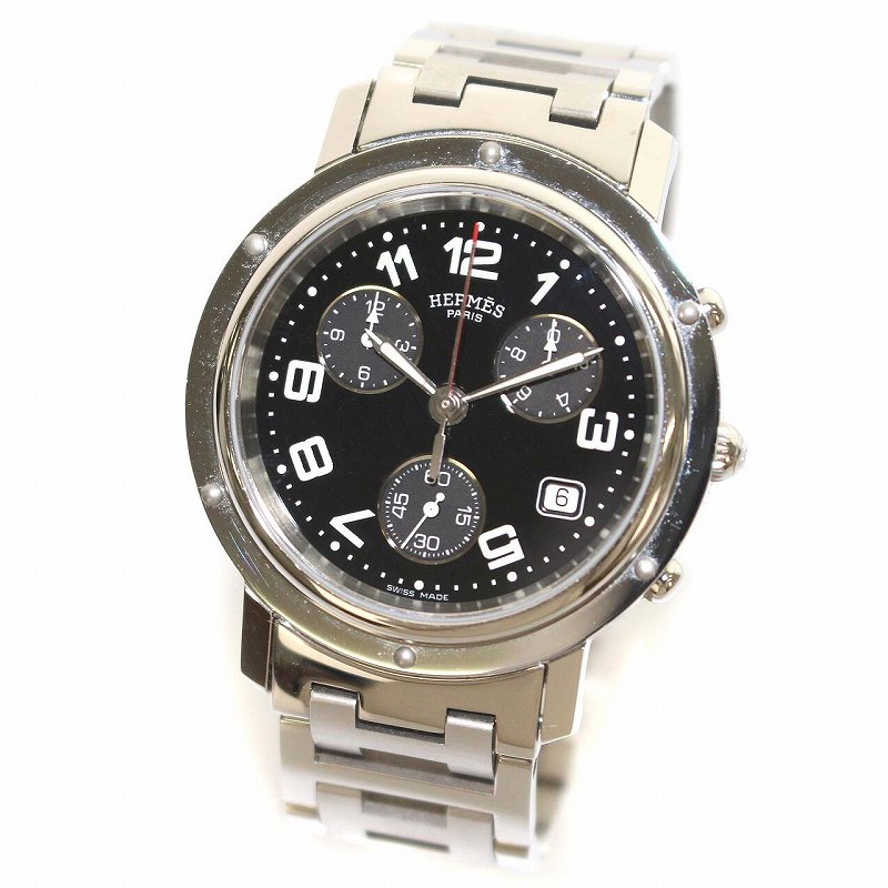 エルメス HERMES クリッパー クロノグラフ 腕時計 クォーツ デイト SS