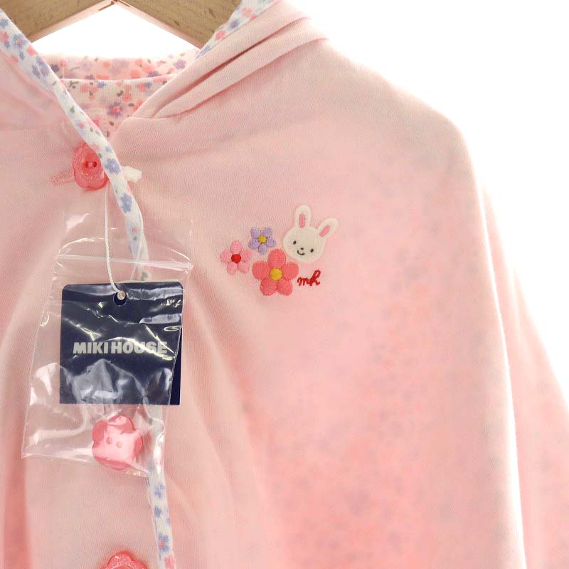 新品未使用　ミキハウス　ベビー　ポンチョ　ピンク　花柄　うさぎ　70-90cm 新品未使用 ミキハウス ベビー ポンチョ ピンク 花柄 うさぎ 70-90cm