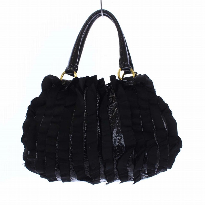 プラダ PRADA トートバッグ ハンドバッグ フリル 切替 ナイロン 