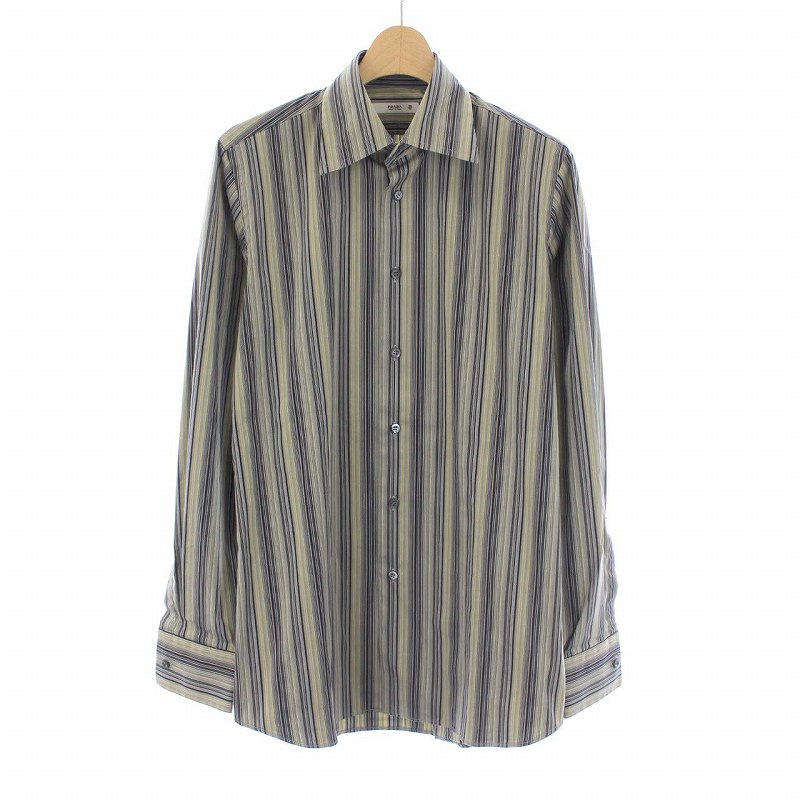 プラダ PRADA マルチストライプ 長袖シャツ コットン 38 15 M マルチ 