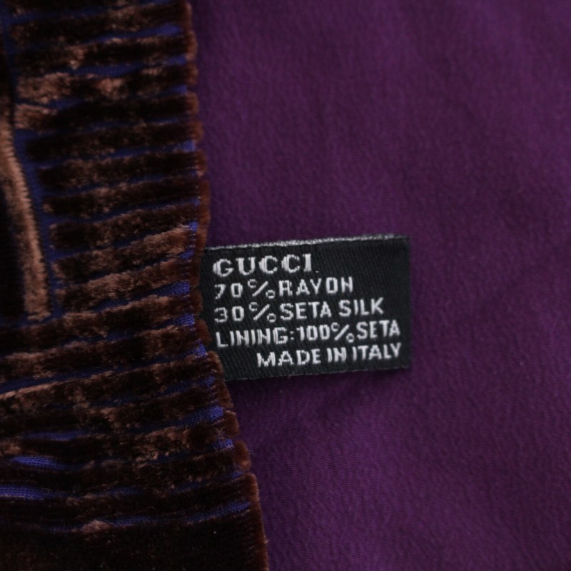 グッチ GUCCI マフラー ストール ベロア リブ シルク イタリア製 茶