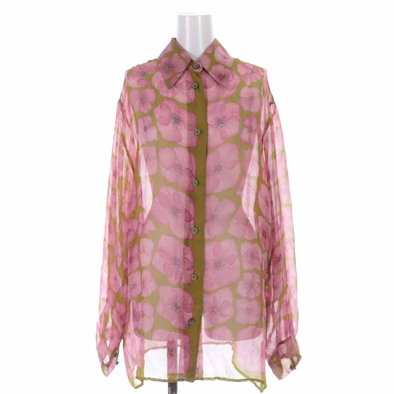 グッチ GUCCI ブラウス シャツ シルク 花柄 シアー シースルー 長袖 44