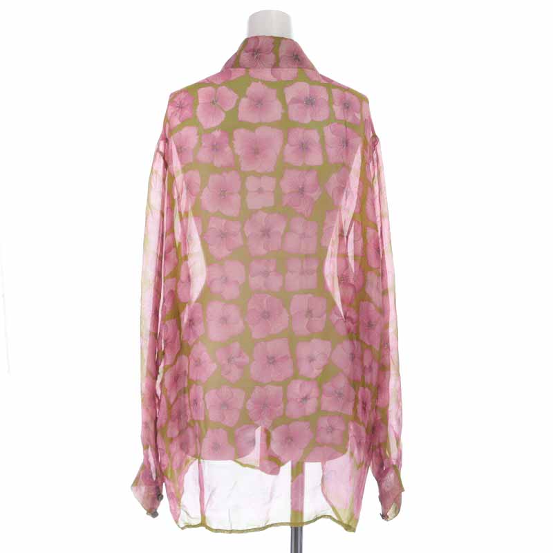 グッチ GUCCI ブラウス シャツ シルク 花柄 シアー シースルー 長袖 44