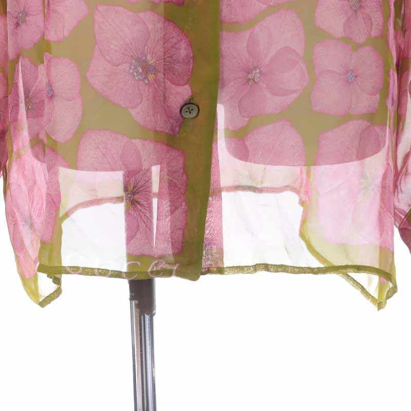 グッチ GUCCI ブラウス シャツ シルク 花柄 シアー シースルー 長袖 44