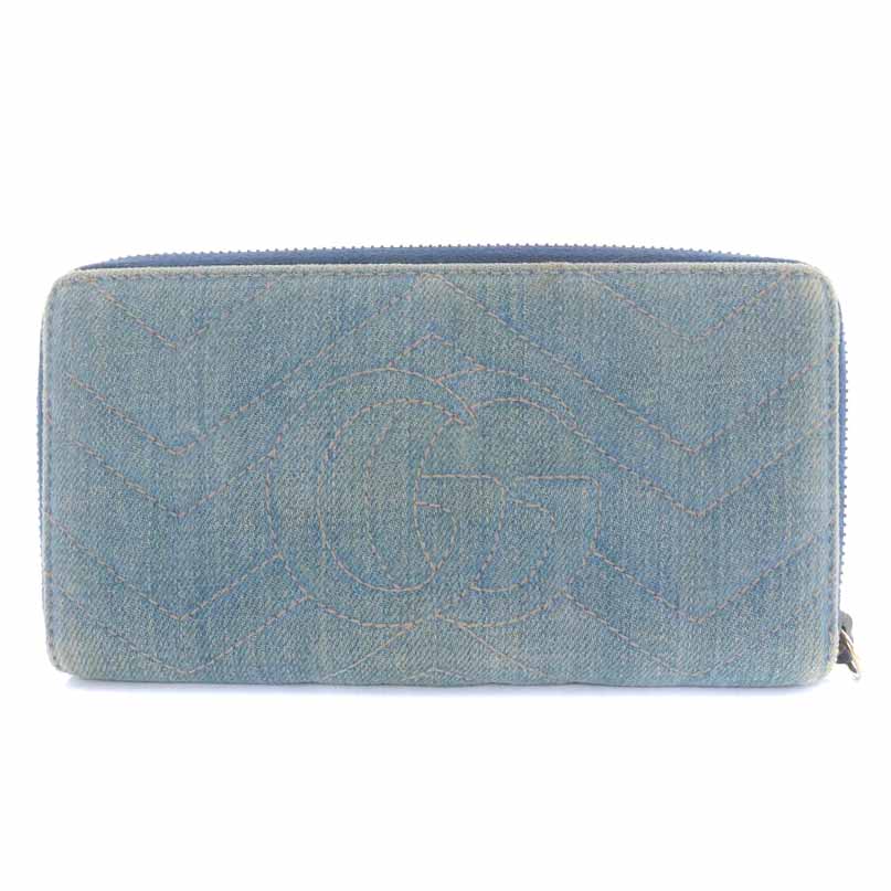 グッチ GUCCI 長財布 ラウンドファスナー デニム GGマーモント 花柄  