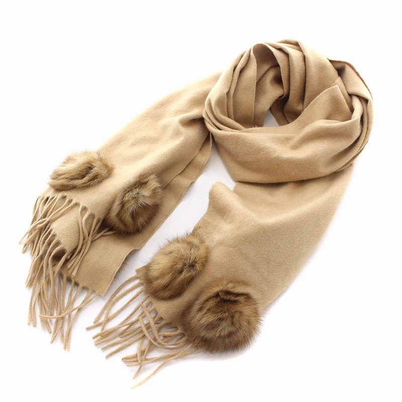 フェンディ FENDI マフラー ストール カシミヤ ミンクファー ベージュ  