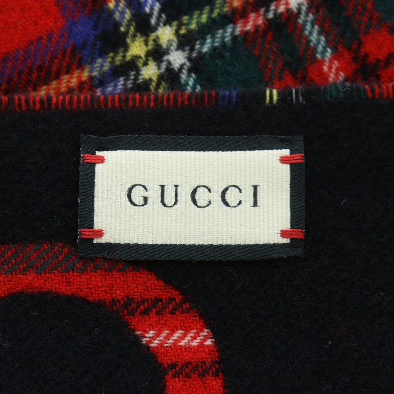 グッチ GUCCI 19AW マフラー ウール カシミヤ混 フリンジ タータン 