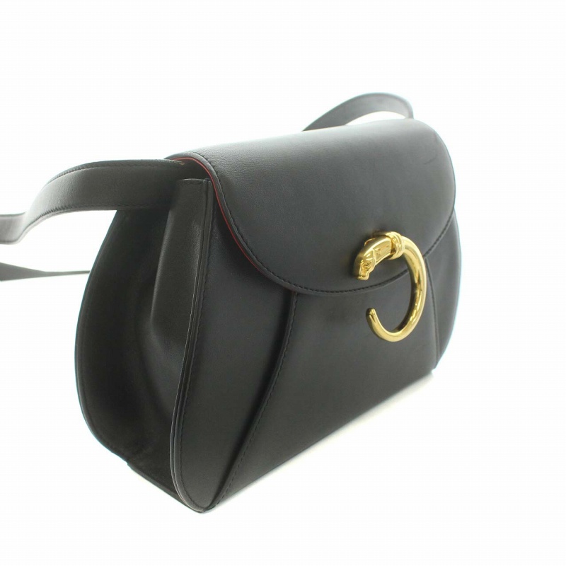 Cartier カルティエ クラッチ バッグ パンテール ブラック レザー 金 